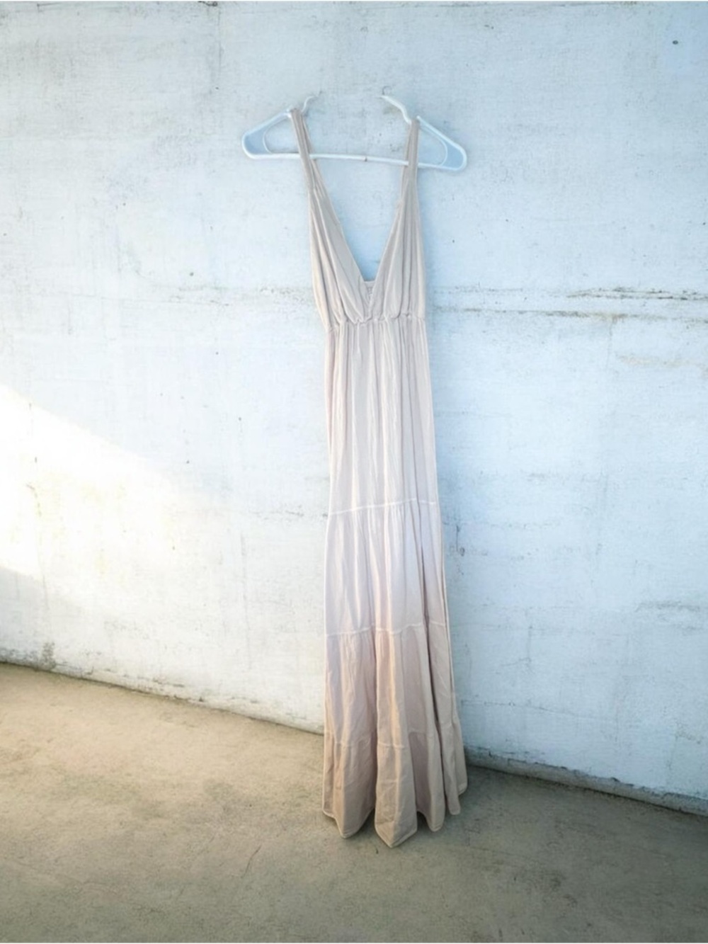 Sleeveless Deep V-Neck Maxi Dress in Pale Beige